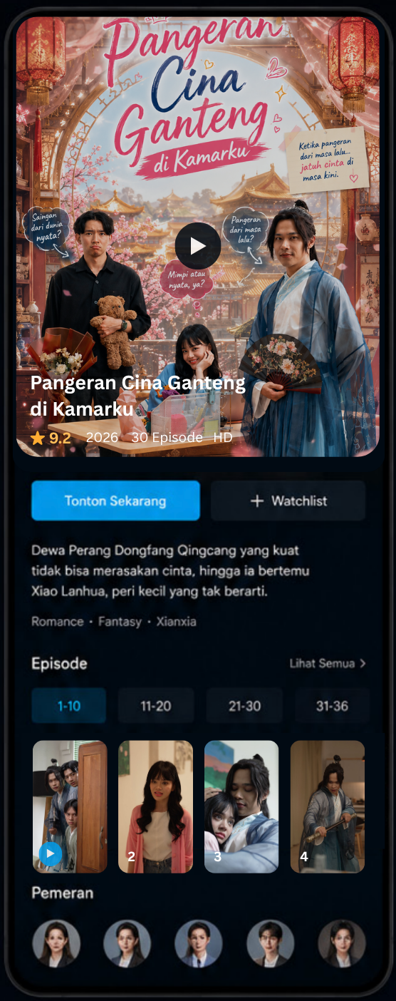 Halaman koleksi short-drama Folaplay dengan filter genre, negara asal, dan tahun rilis